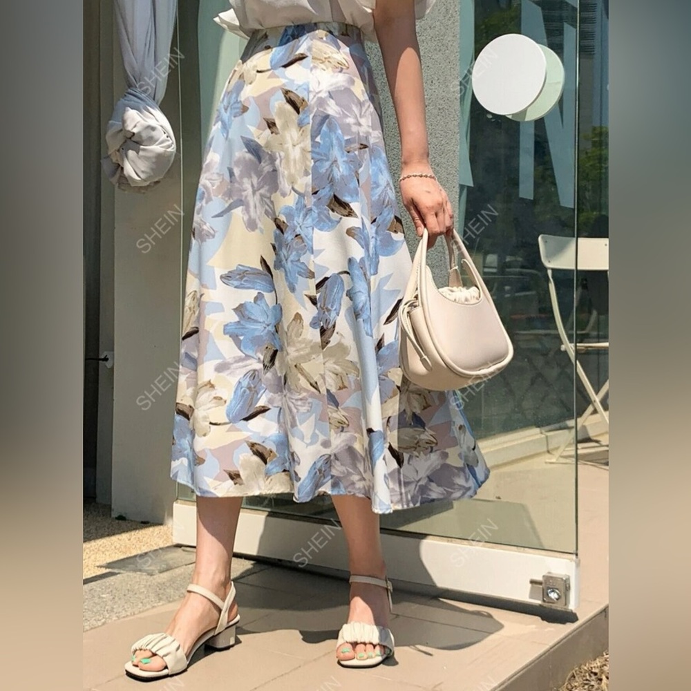 Dazy High Waist Floral Print Flare Skirt